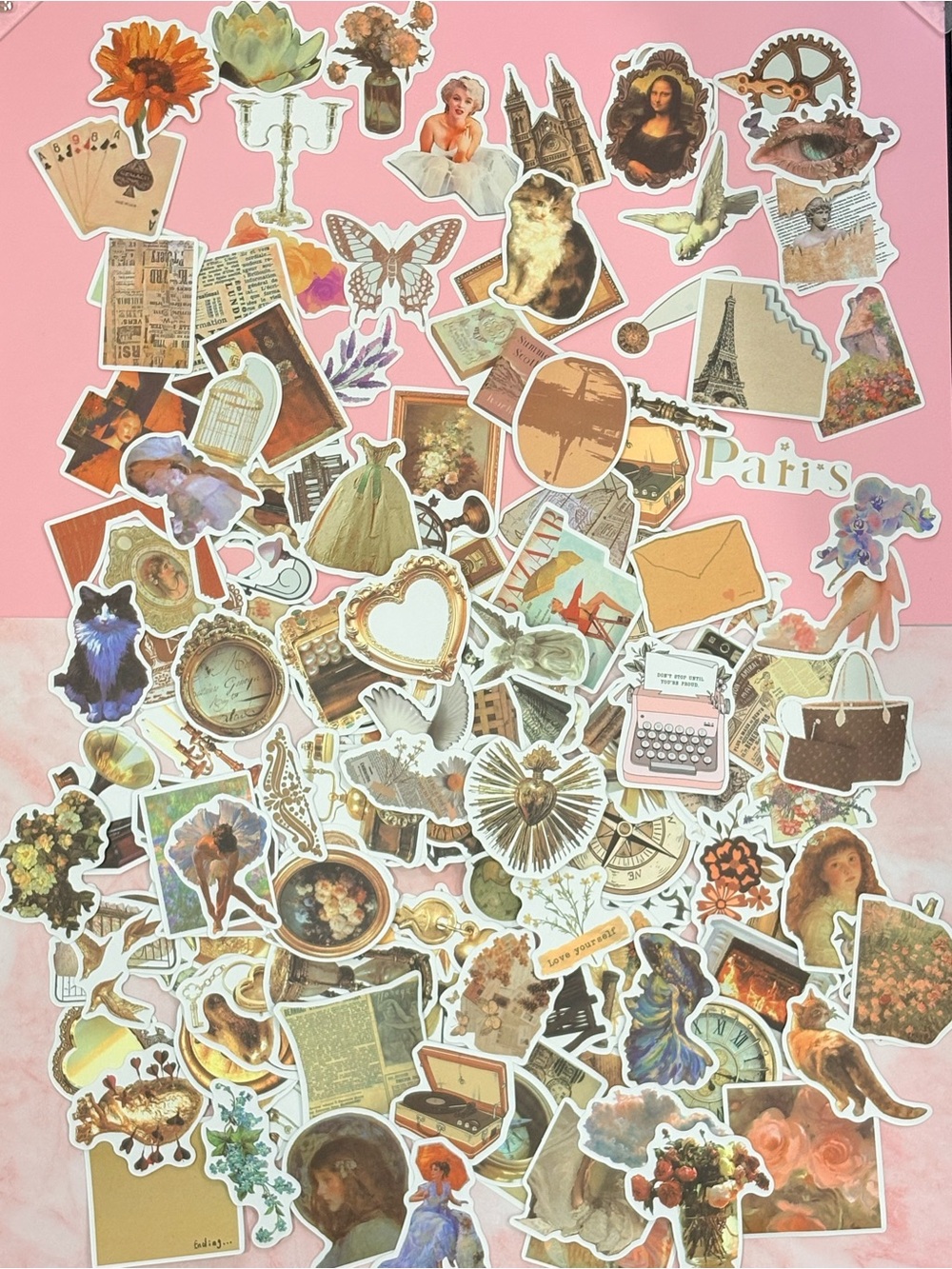 Pink Vintage Collage Sticker Sheets — Decorative Retro Motifs